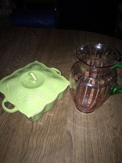 Casserole dish and glass pitcher