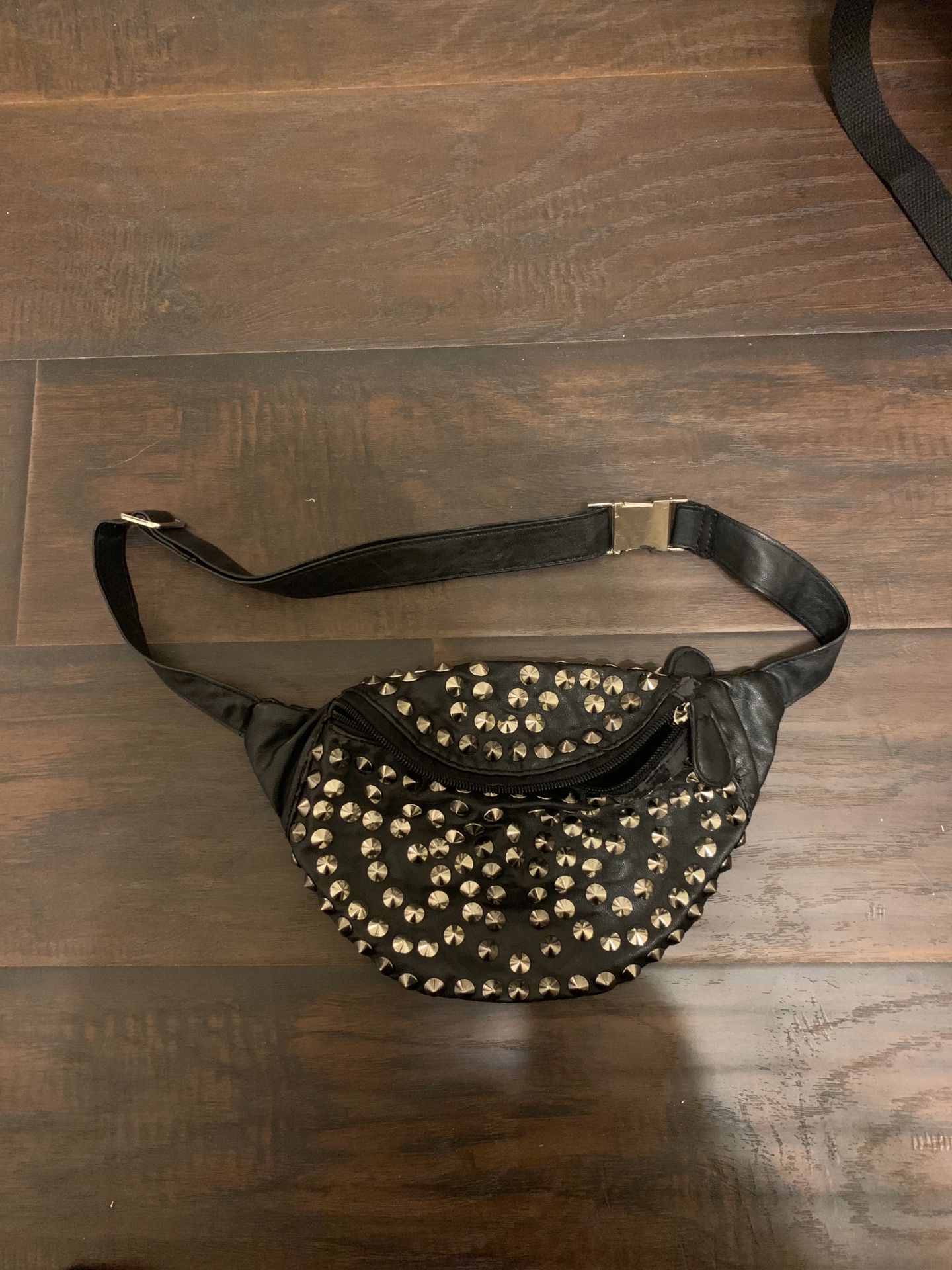 Faux leather studded black leather fanny pack