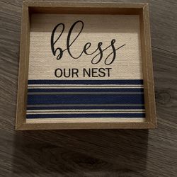 wall decor bless our nest navy beige