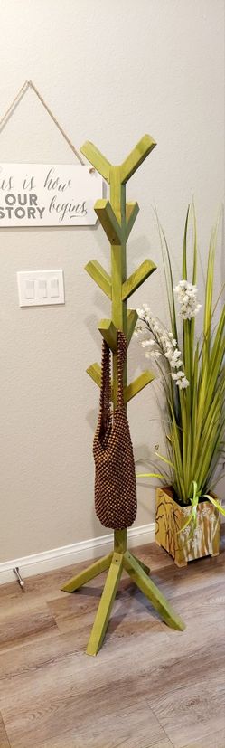 🌱10 Hooks Solid Wood Coat/Hat/Bag Rack Stand ::: 65"H X 20"W X 20"D ::: Oregano
