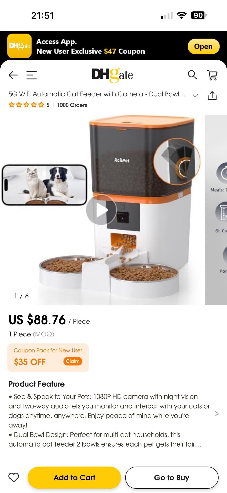 5G WiFi Automatic Cat Feeder with Camera - Dual Bowl