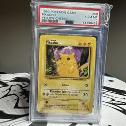 1999 POKEMON GAME BASE SET #58 PIKACHU YELLOW CHEEKS PSA 10 GEM MINT