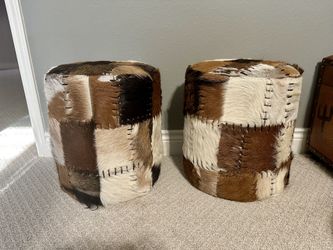 Cowhide Ottoman Pair