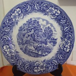 Ceramica Quadrifoglio Italy BLUE TRANSFER Wagon 11” Rim Soup Bowl: MINT