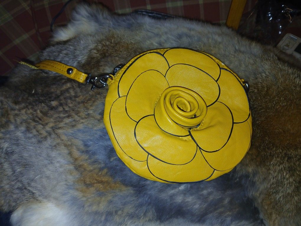 Yellow Leather Flower Purse