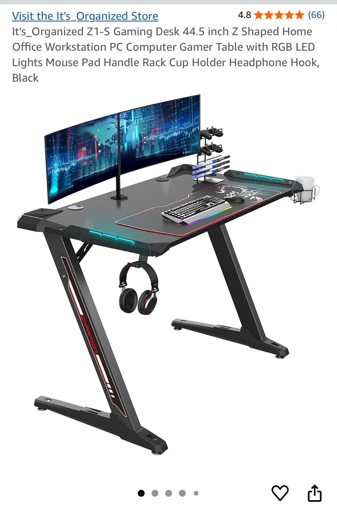 Modern Gaming Desk with LED lights Black Teenager Desk