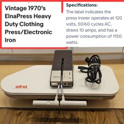 VINTAGE 1970'S ELNAPRESS HEAVY DUTY CLOTHING PRESS/ELECTRONIC IRON(IN GOOD WORKING CONDITION)