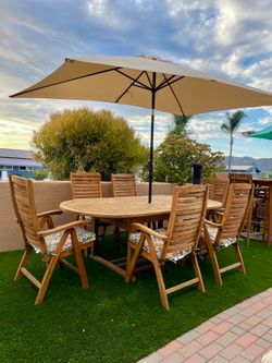 Teak Table Set patio furniture set outdoor dining furniture with umbrella and cushions