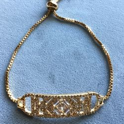 Crystal Bracelet Beautifully Detailed Gold Plated- Adjustable Length *Ship Nationwide Or Pickup Boca Raton