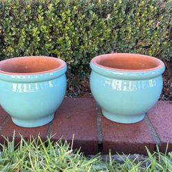 2-   5.5 in. Blue Glazed Assortment Terra Cotta Pedestal Bowl X SMALL Planter Plant Pot Teal Garden 