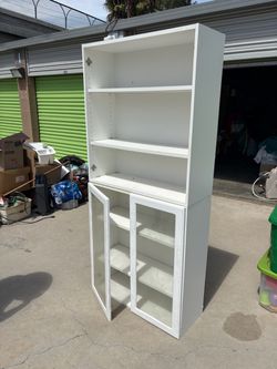 2 Stackable White Cabinets with removable Glass Doors