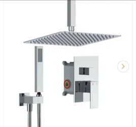 Brushed Nickel Ceiling Mount Shower System 2 Spray Patterns 2GPM 12 in. Rainfall Ceramic Disc anti Scalding  Valve, high pressure resistant, anti Hamm