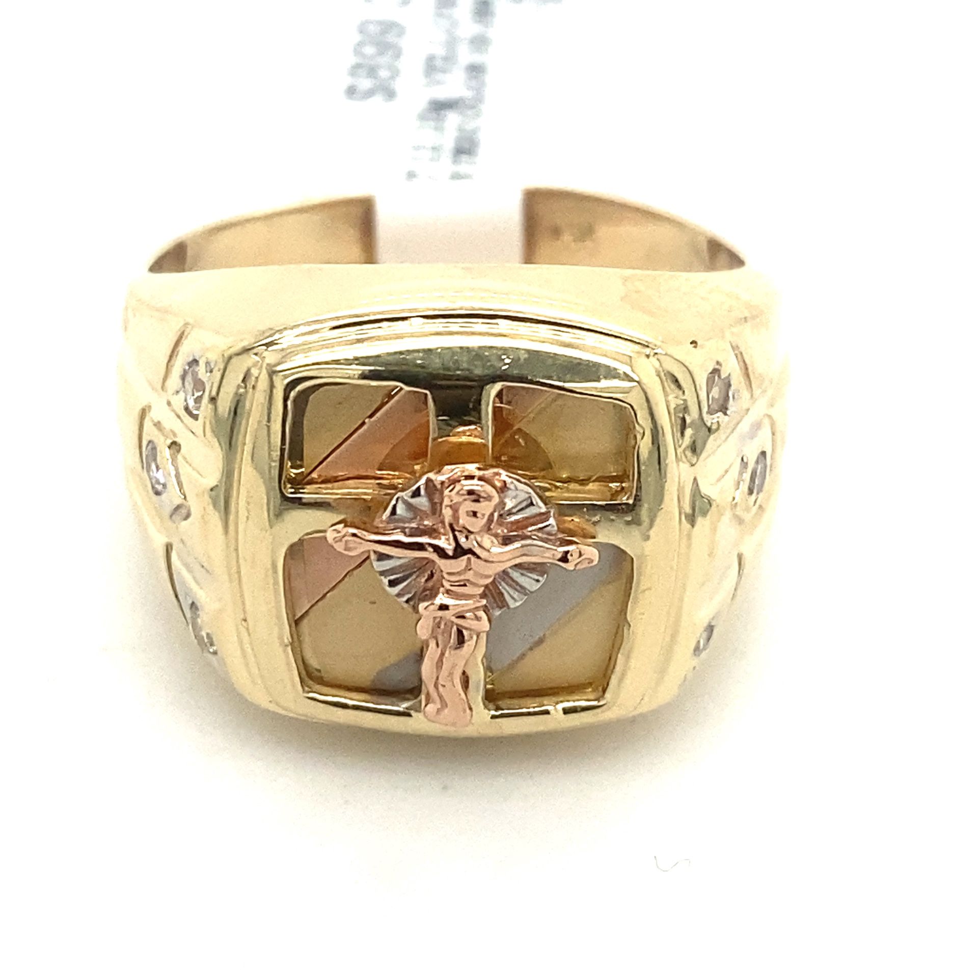14k Tricolor Gold Mens Ring With Jesus Grams Size 10 138342