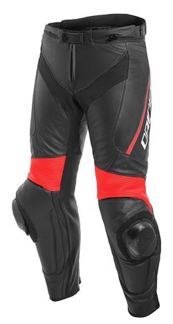 DAINESE DELTA 3 LEATHER SPORTS MOTORBIKE MOTORCYCLE PANTS 858 BLACK WHITE RED Size 50