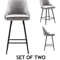 Velvet Gray Premium Upholstered Stool Bar Chairs