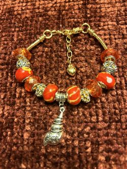 Orange Seashell Charm Bracelet