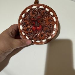 New Cherry Leather Wristlet 