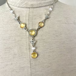 Vintage Avon Silver Tone Yellow Butterfly Necklace 
