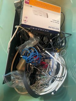 Bin full of miscellaneous electronic stuff