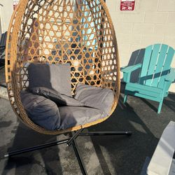 Silla Tipo Huevo con Soporte, Silla Colgante Bifanuo de Mimbre para Patio, Columpio con Hamaca, Capacidad de 350 Libras para Dormitorio, Balcón, Jardí