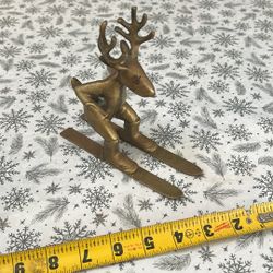 Vintage rare brass deer on skiing / Christmas 6” by 6”