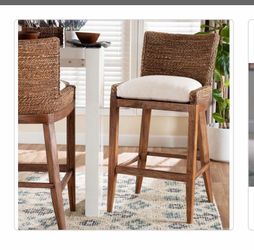 Ridley 42.5 in. H Brown Wash Seagrass and Mahogany Wood Bar Stool