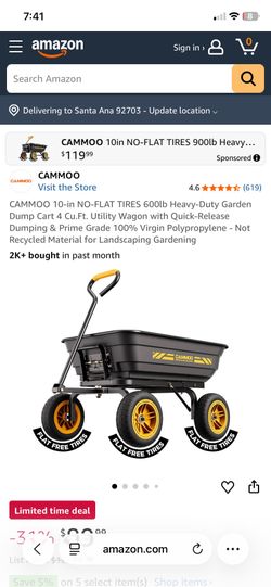 CAMMOO 10-in NO-FLAT TIRES 600lb Heavy-Duty Garden Dump Cart 4 Cu.Ft. Utility Wagon with Quick-Release Dumping & Prime Grade 100% Virgin Polypropylene