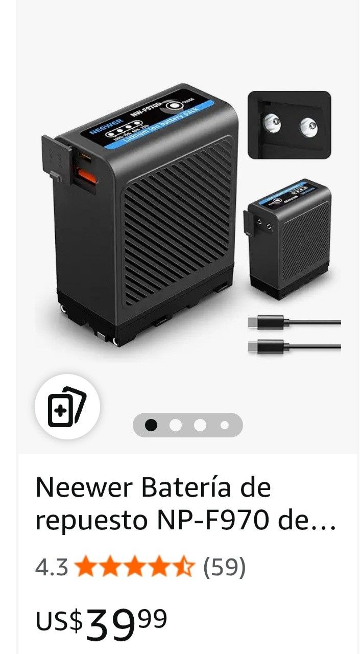 Neewer Batería de repuesto NP-F970 de 10500 mAh tipo C y USB A y 2 puertos CC compatibles con Sony NP-F550 F750 F970 FX3 FX30 A7 Canon R5 Nikon Z8 Cám