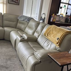 Large Tan Leather Sectional