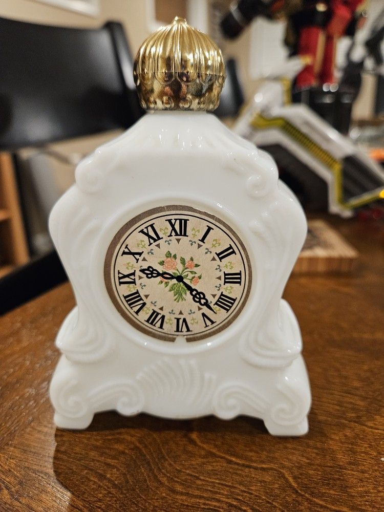 Avon White Glass Mantel Clock