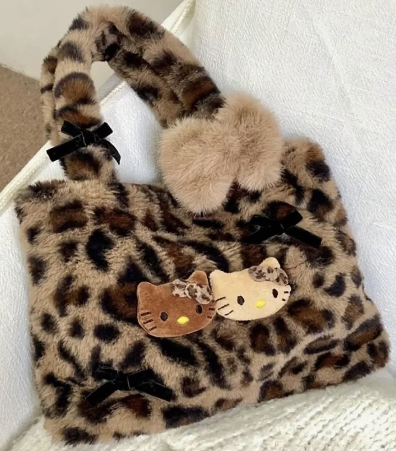 Hello Kitty Plush Bag Purse Handbag Leopard Print 10.24”x7.87” Sanrio Anime Brown Kuromi Cinnamoroll ♥️ 