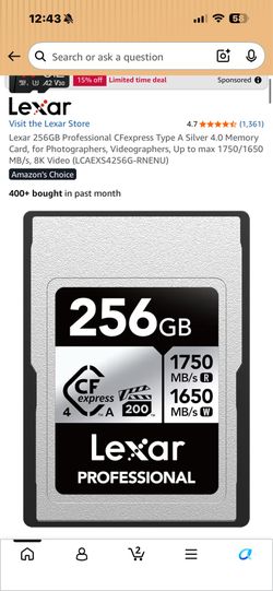 Lexar 256gb Type A Silver 4.0 memory