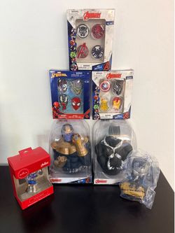 Lot of 7 Marvel Avengers - Coin Banks, Pins, Happy Meal Toy