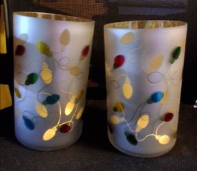 Frosted Glass Christmas Light Candle Holders Set of 2