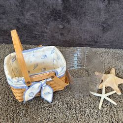 Longaberger Basket With Seashell Liner and Protector(starfish Included)