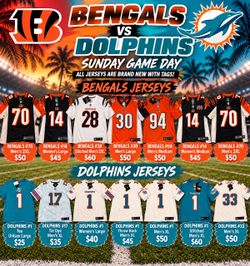 NFL Bengals & Dolphins Jerseys – Brand New with Tags