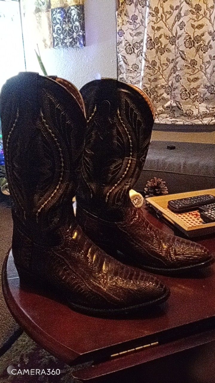 Los Altos Men´s Round Toe, Ostrich Leg Boots ,Brown...