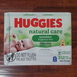 Huggies Natural Care SENSITIVE; Fragrance Free Wipes:  2 Refill Packs Of 176 Count Each = 352 Total 