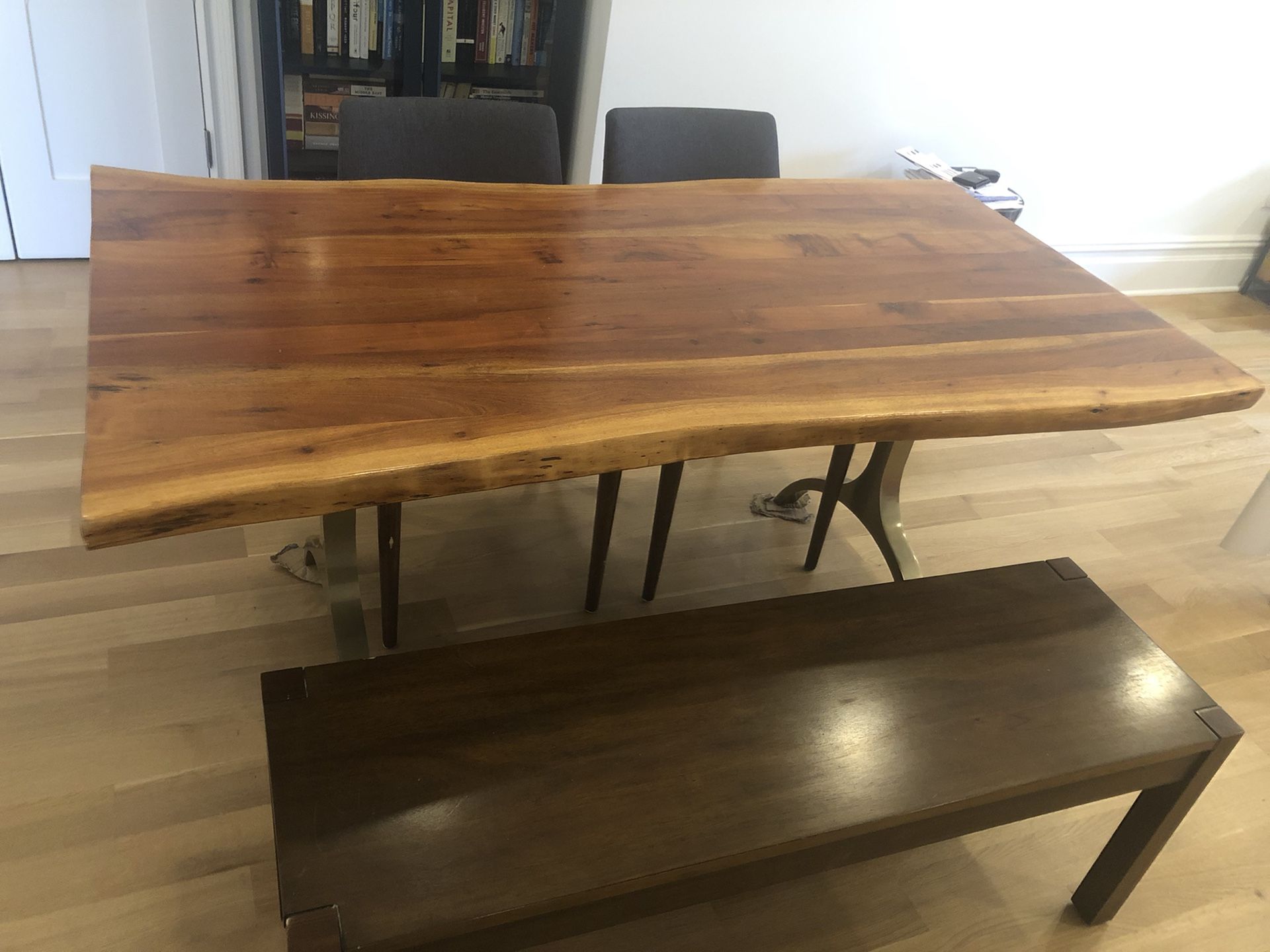 Cb2 Live edge Wood Dining table - Free Chairs And Bench