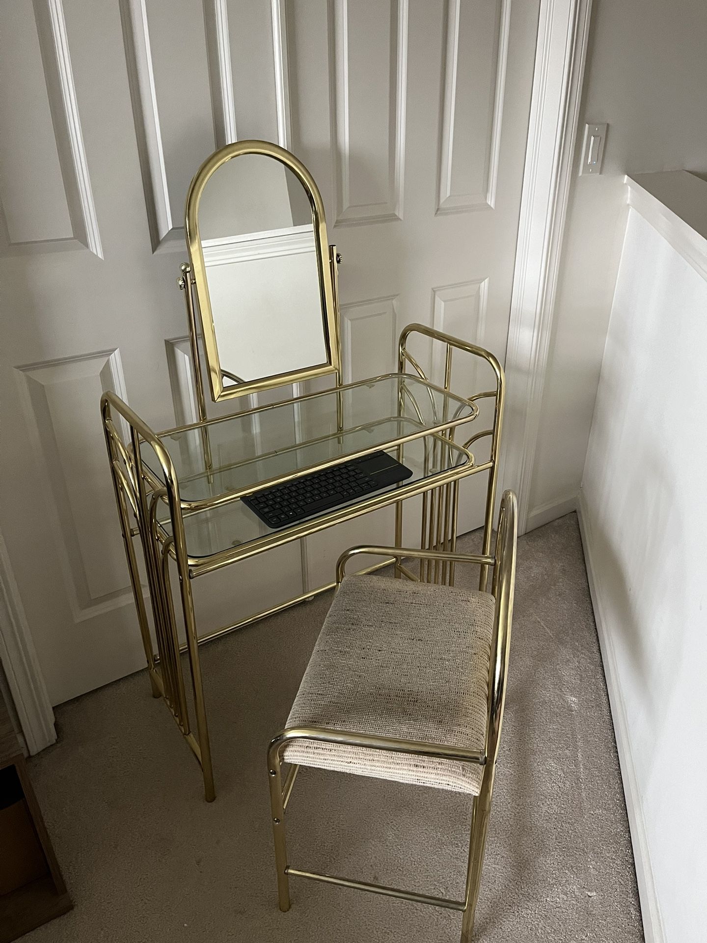 Hollywood Regency Brass Makeup Vanity & Bench - True VINTAGE Treasure!!!