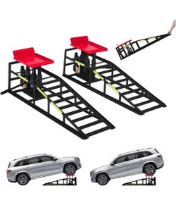 Hydraulic Car Ramps 9-15 Inch Lift for Sedan SUV Light Truck, 5Ton Capacity Heavy Duty Steel Ramps with Rolling Wheels for Oil Changes Tire Rotations