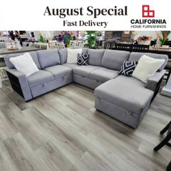 Gray 4-Piece Convertible Sectional Sofa with Storage Chaise
