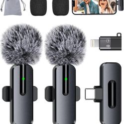 Wireless Mini Microphone for iPhone - 2 Pack Lavalier bluetooth Microphone for Video Recording, 2 In 1 Noise Reduction Lapel Mic for Ipad, Android, Cl