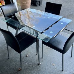 Glass Extendable 4 Chair Dining Table