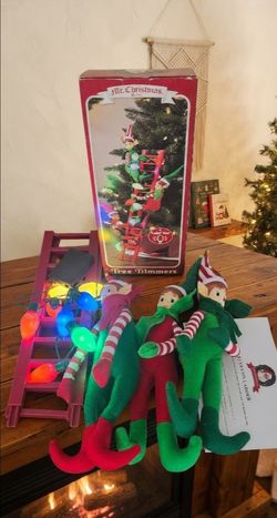Mr. Christmas 27.5" LED Elf/Elves Tree Trimmers on Ladder Set In Box