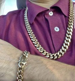 14MM Cuban Set 14K Gold Plated Doesn't Loses Color