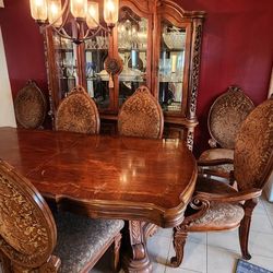 Elegant AICO by Michael Amini Dining Room Set – Table, 8 Chairs, and Matching Hutch – Seats 12!