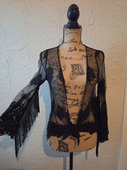 Haute Society Lace cardigan with fringe inner sleeves