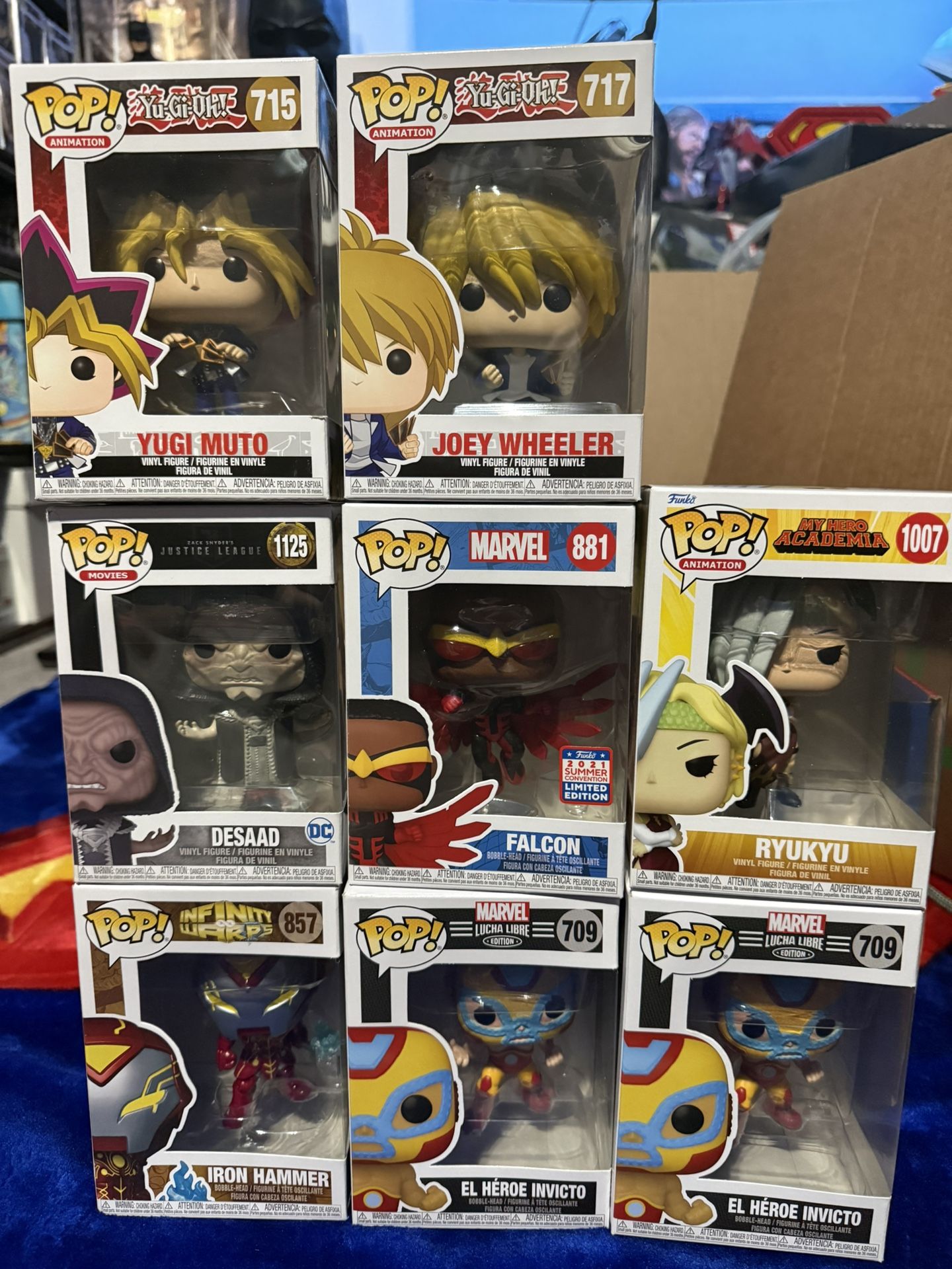 Funko Pop Lot Marvel Dc Yugioh Superman Falcon Ironman Anime My Hero Academia