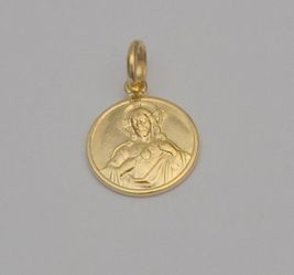 Small 18K Gold Sacred Heart of Jesus Our Lady of Mount Carmel Medal Pendant